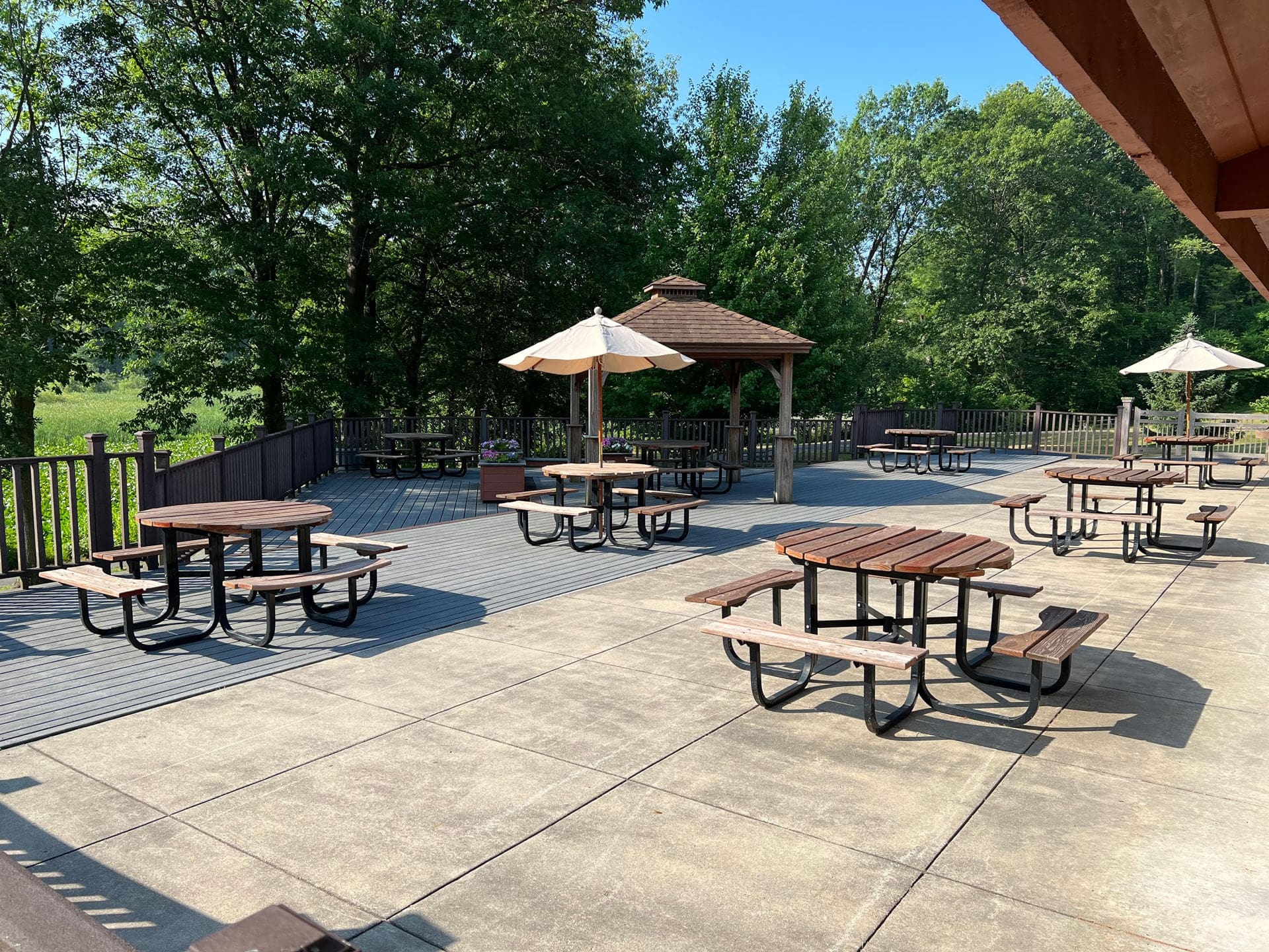patio with tables outside of rental hall